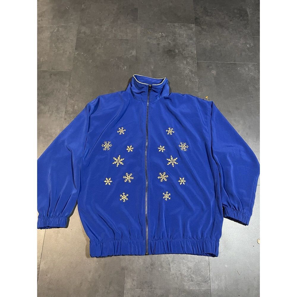 Sport Savvy Jacket M Windbreaker Blue Snowflakes Vintage D-300